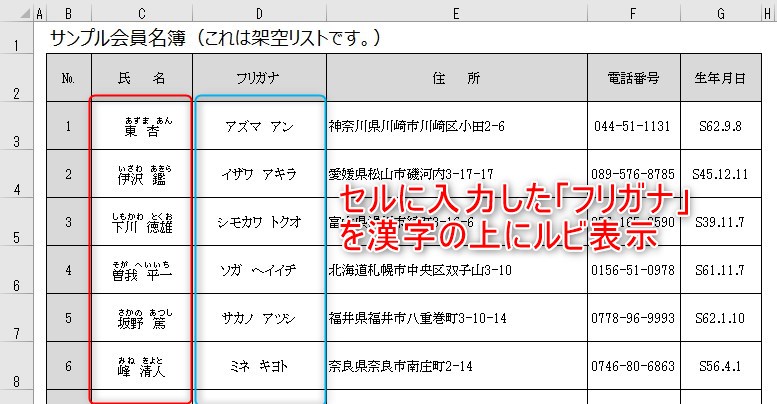 【VBA】ふりがなを別のセルから取得してルビを表示するサンプルコード - Sloth Excel